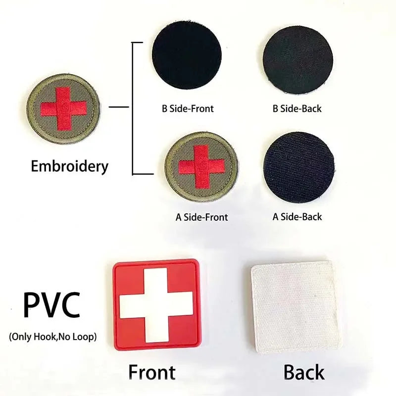 Medical Cross Badge Fabric Applique Embroidery Patch With Hook And Loop