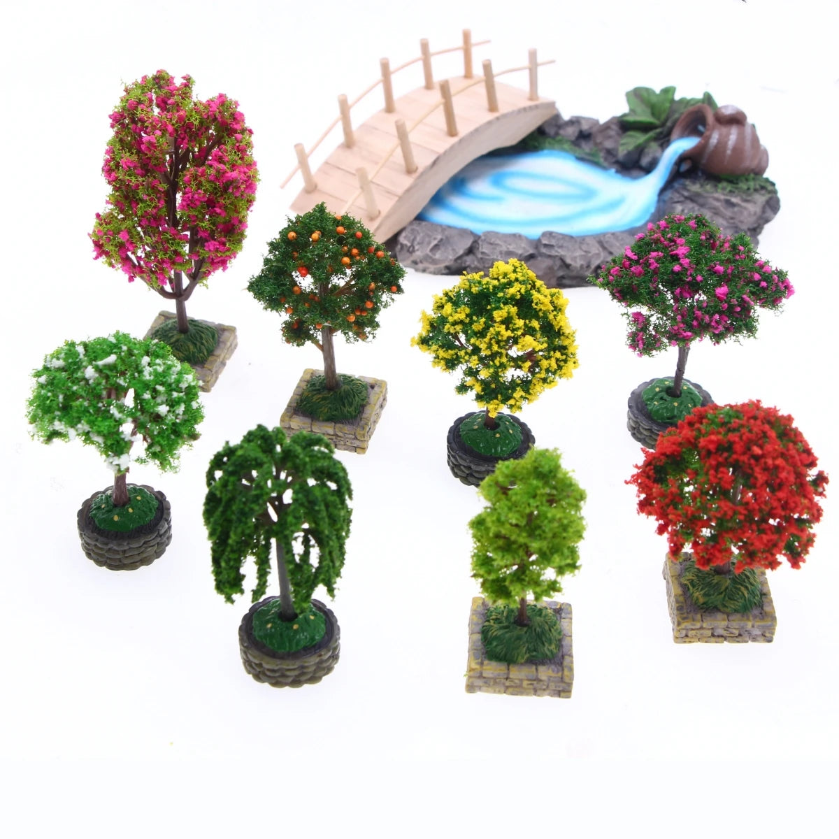 Dollhouse Miniature Flower Tree Fruit Tree With Plastic Base Micro Landscape