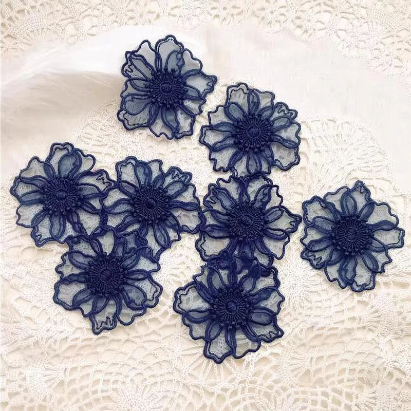 5Pcs Double Layer Lace Flower Applique Embroidered Patches Repair For DIY
