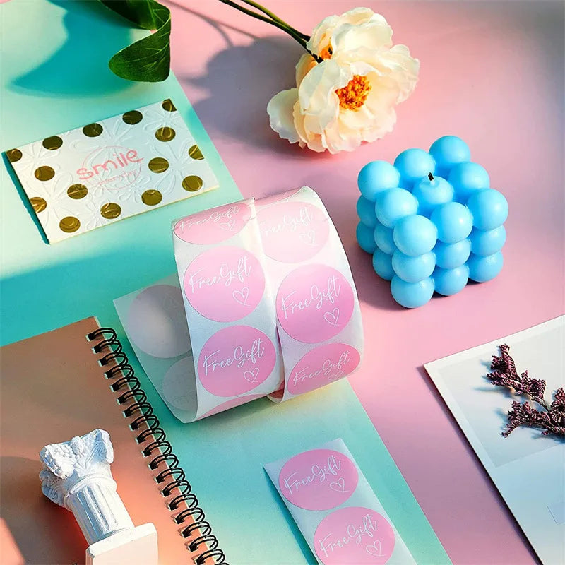 100-500pcs Free Gift Letters Labels Sticker Stationary Supplies Pink Thank You Sticker