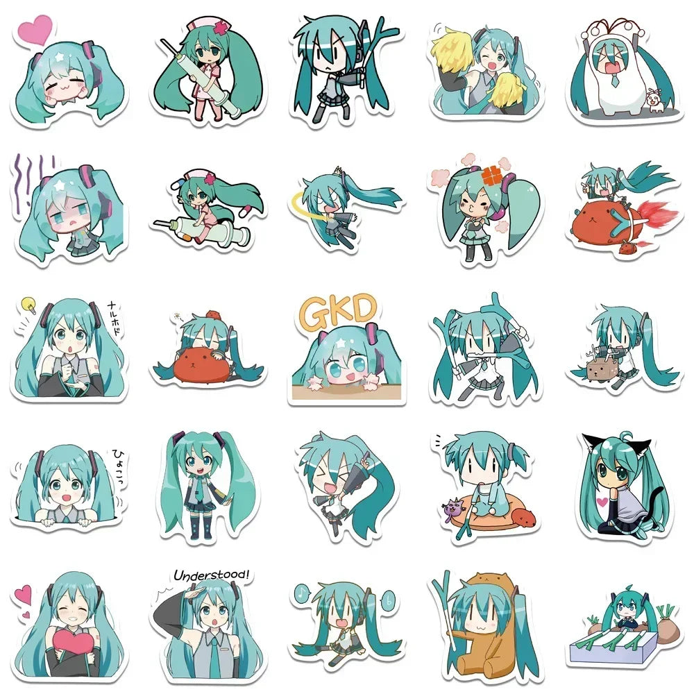 65pcs Hatsune Miku Sticker Pack Waterproof Phone Case Cartoon Journaling Stationery