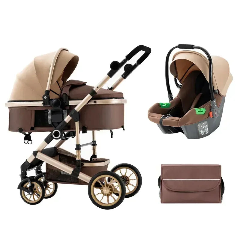 New Three-in-one with Car Safety Seat and Baby Stroller High View Luxury Baby Stroller Set Newborn Car Safety Seat Stroller