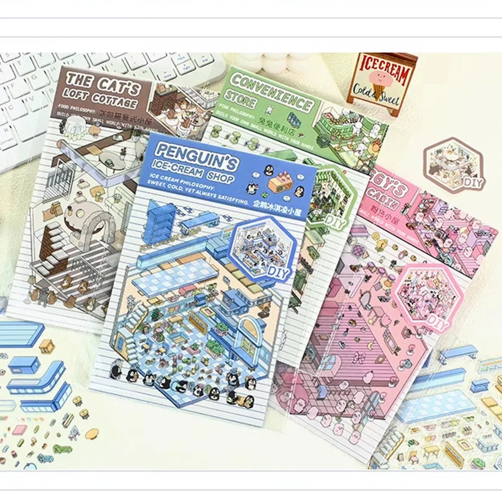3D Landscaping Stickers Cartoon Miniature Scene Visual Stacking Three-dimensional Stickers