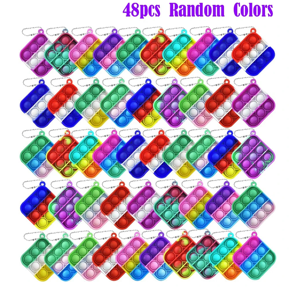 12/24/48Pcs Mini Pop Push Fidget Toys Set Keychain Fidget Toy
