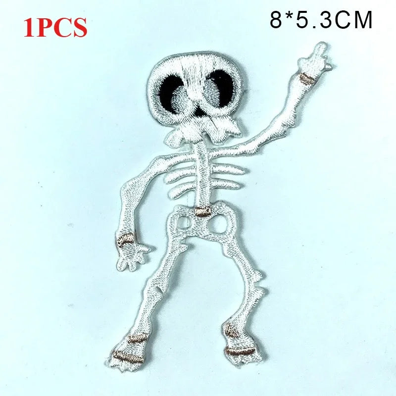 Skull Cartoon Cute White Bone Human Skeleton Dangerous Radioactive Adhesive Embroidery Cloth Sticker