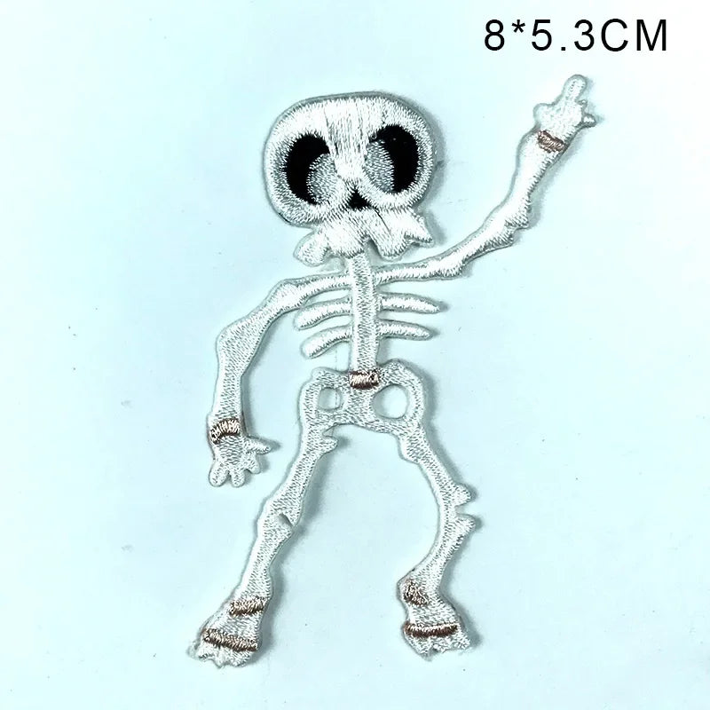 Skull Cartoon Cute White Bone Human Skeleton Dangerous Radioactive Adhesive Embroidery Cloth Sticker