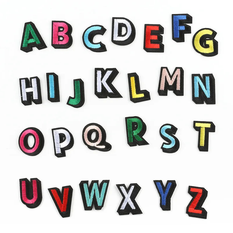26Pcs English Letters Clothes Embroidered Appliques Iron on Patches Badge Sticker For DIY Clothing