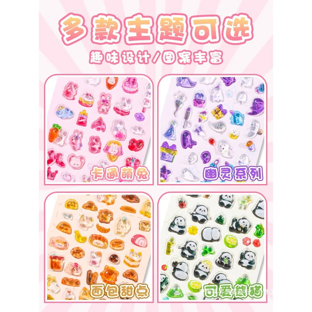 1 Sheet 3D Three-Dimensional Foam Sticker, Cute Cartoon Rabbit Cat Panda Diamond Student's Bubble Sticker