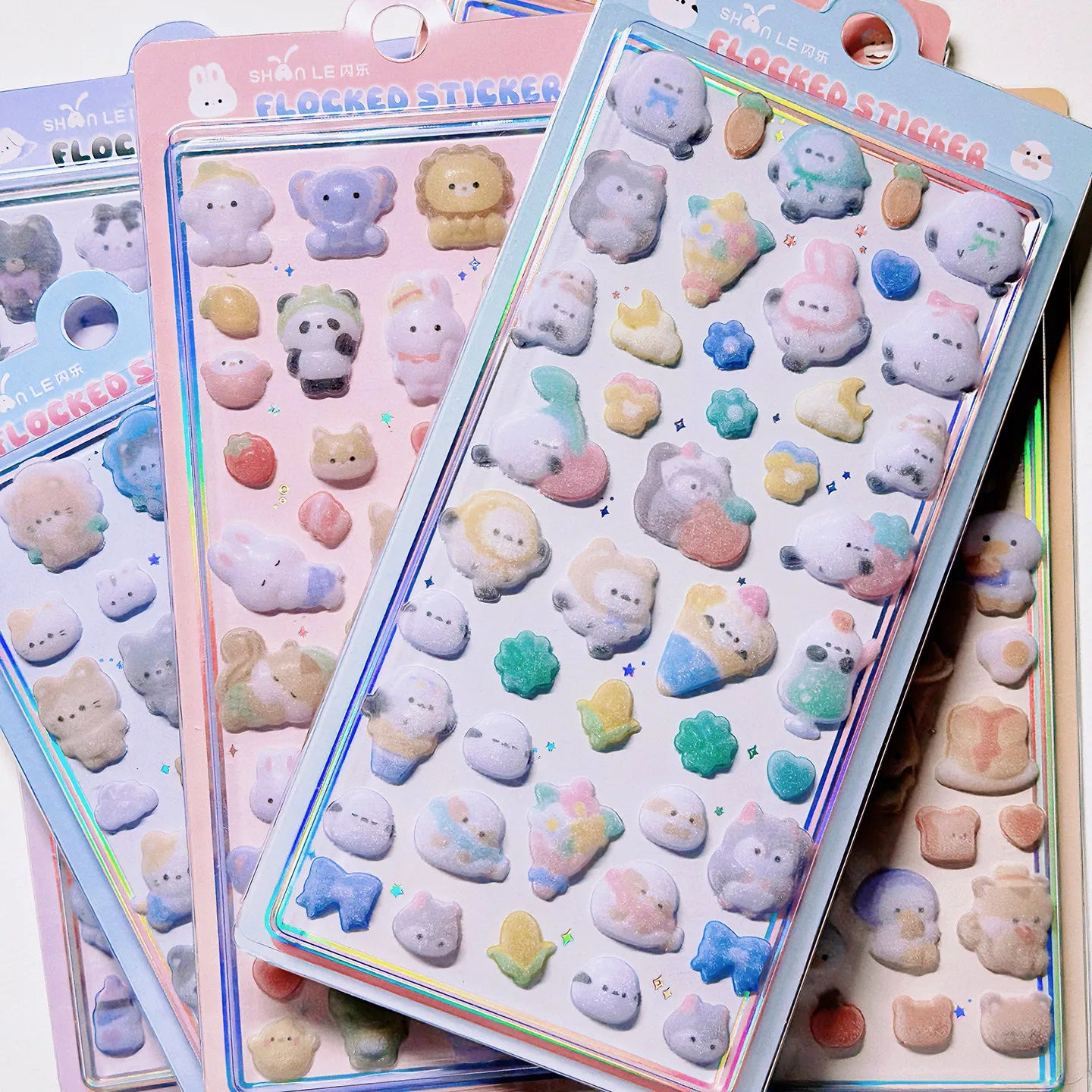 1 pc/6 pcs Cartoon Animals Flocked 3D Relief Stickers Journaling DIY Diary Cute Stationery Sticker