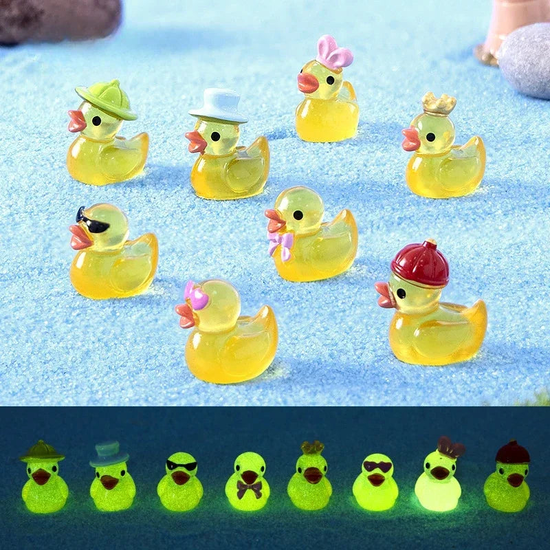 100/50PCS Mini Yellow Luminous Duck Ornament Miniature Figures