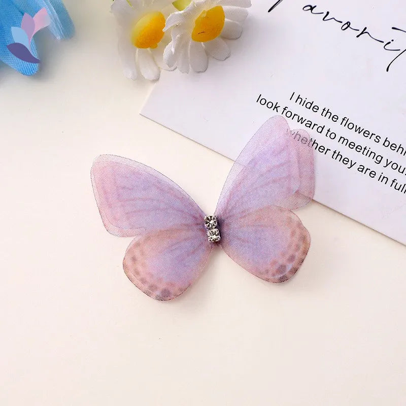 20pcs Double Sweet Butterfly Appliqued 3D Simulation Mesh Dreamy Bouquet Patch