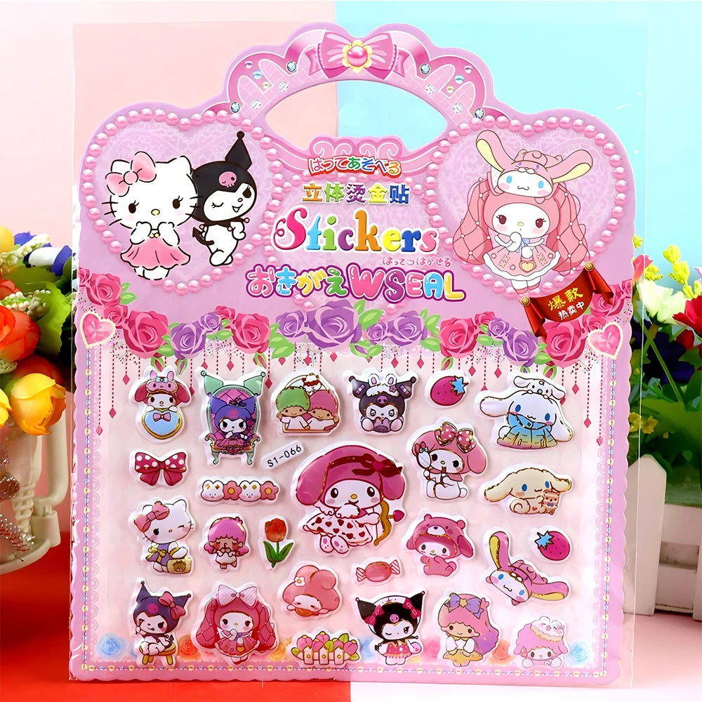 4pcs Sanrio Cute Cartoon Bubble Stickers Funny Graffiti 3D Puffy Decals