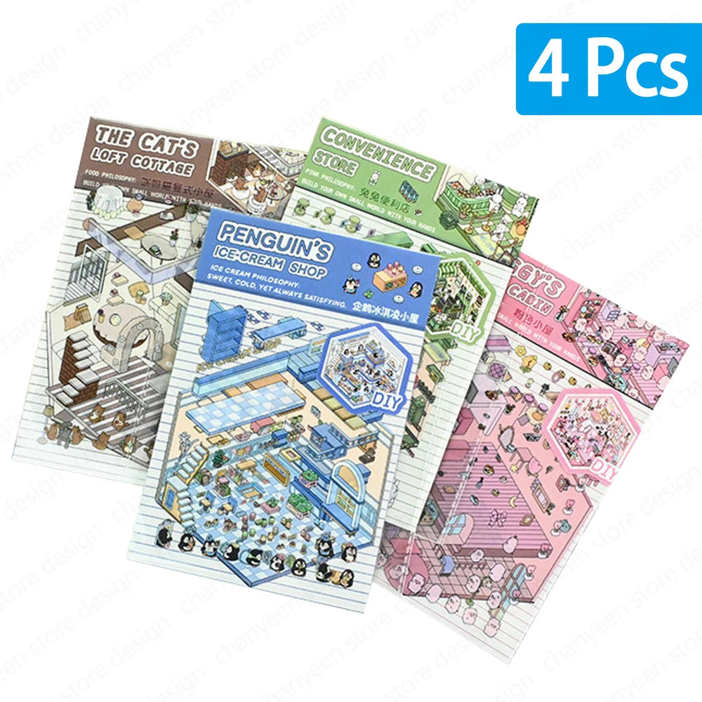 3D Landscaping Stickers Cartoon Miniature Scene Visual Stacking Three-dimensional Stickers