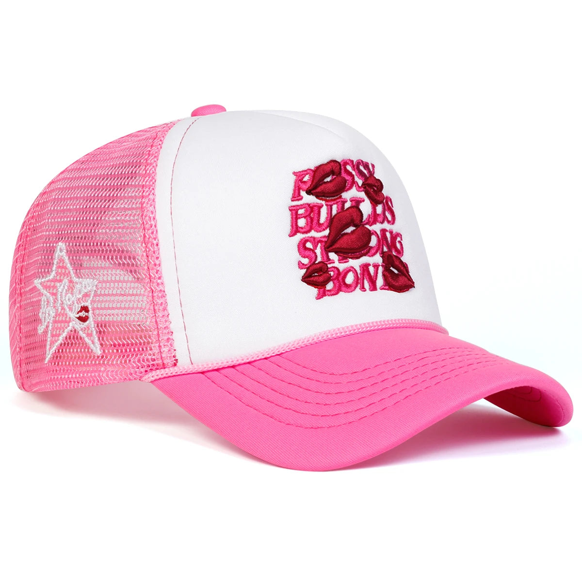 Unisex Lips Embroidered Mesh Baseball Cap – Adjustable Hat