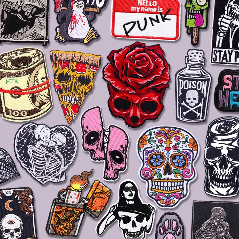 Rose Skull Embroidery Patch Punk Skull Patch Jackets Backpack Hats Sew DIY Iron On Patches For Clothing