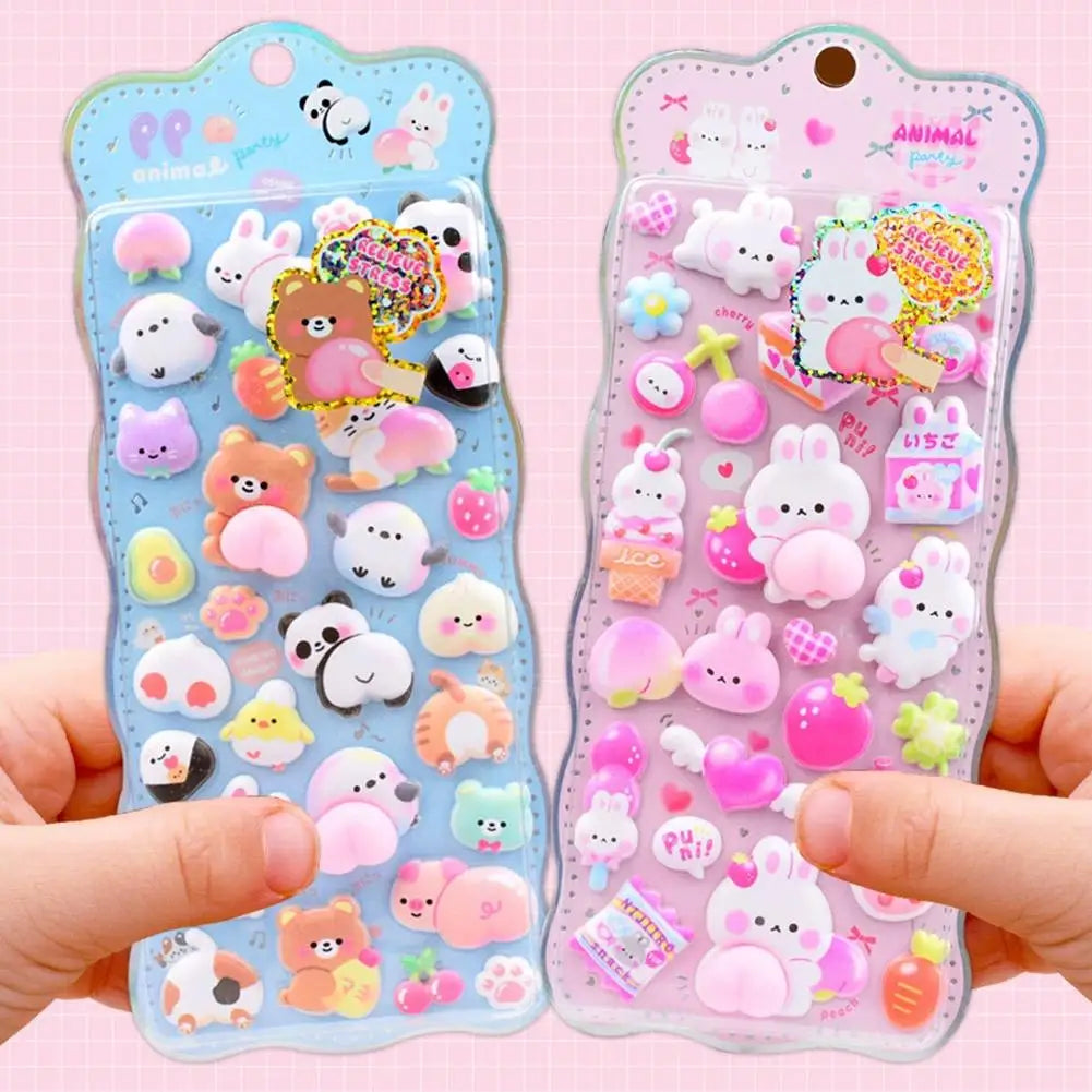 Kawaii Cartoon Soft Cute Little Rabbit 3D Pinching Relaxing Butt Stickers Cute DIY Mobile Book Decoration Stickers
