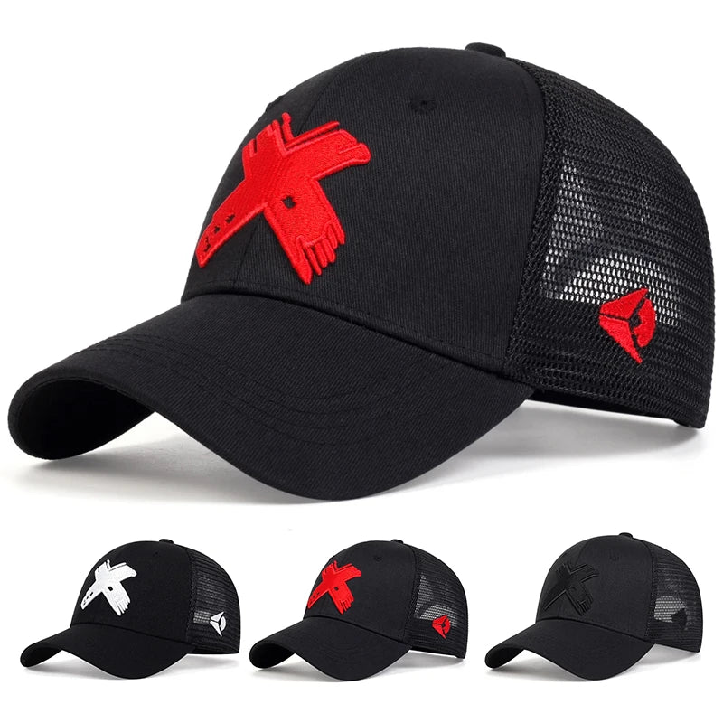 Unisex Mesh Baseball Cap – X Letter Snapback Hat