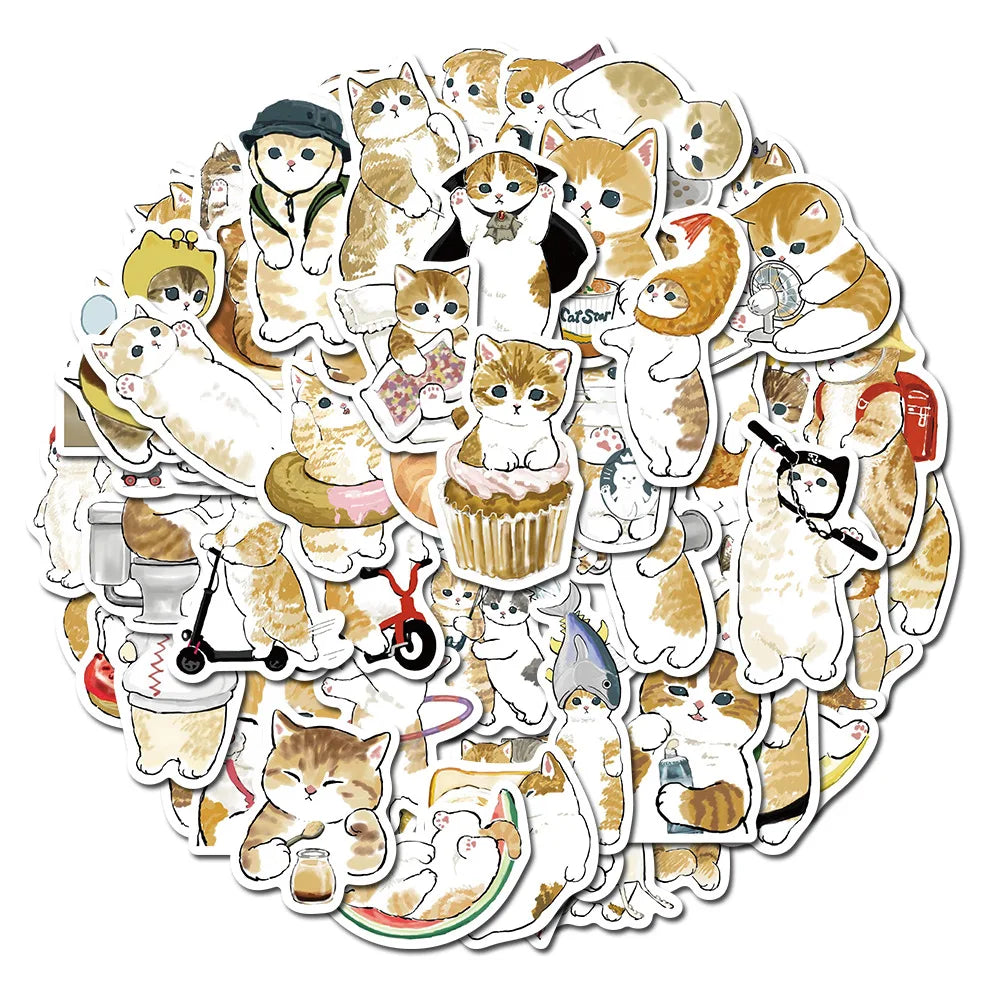 64PCS Cute Cat Animal Cartoon Stickers Fun Stickers