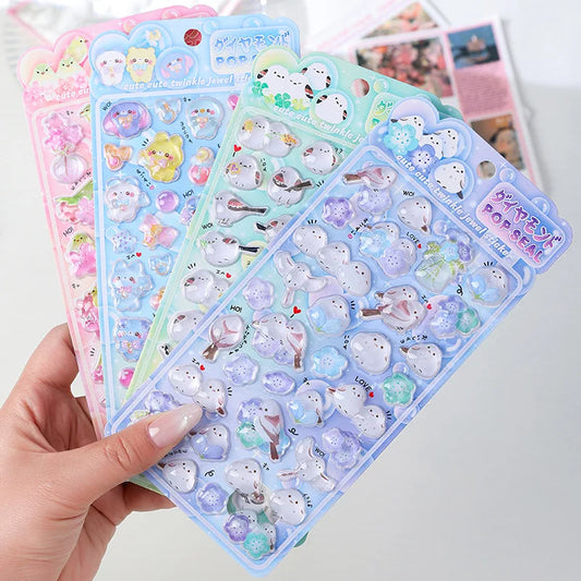 1 pc/4 pcs Cute Cartoon Birds Bear Drop 3D Relief Stickers Journaling DIY Diary Stationery Sticker