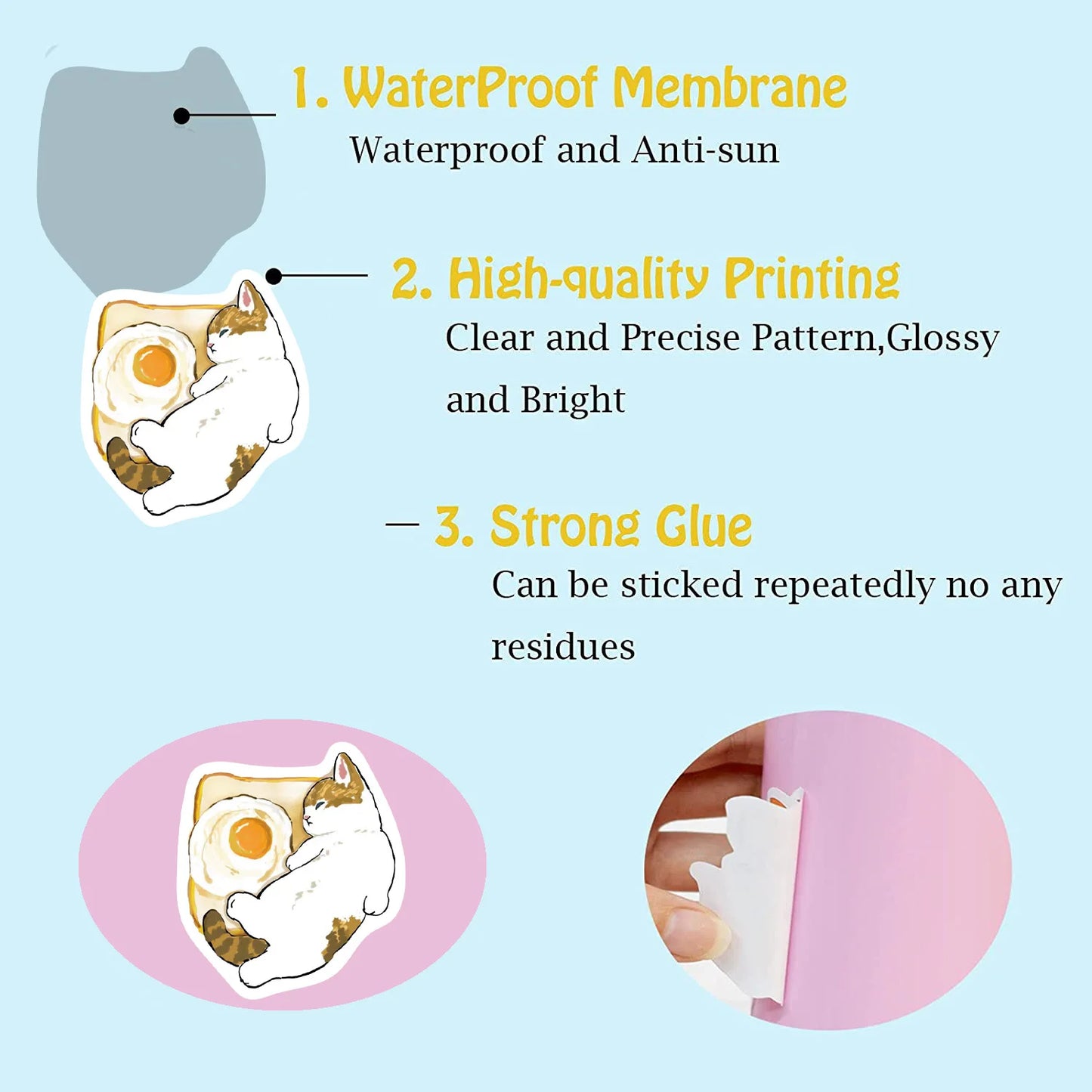 64PCS Cute Cat Animal Cartoon Stickers Fun Stickers