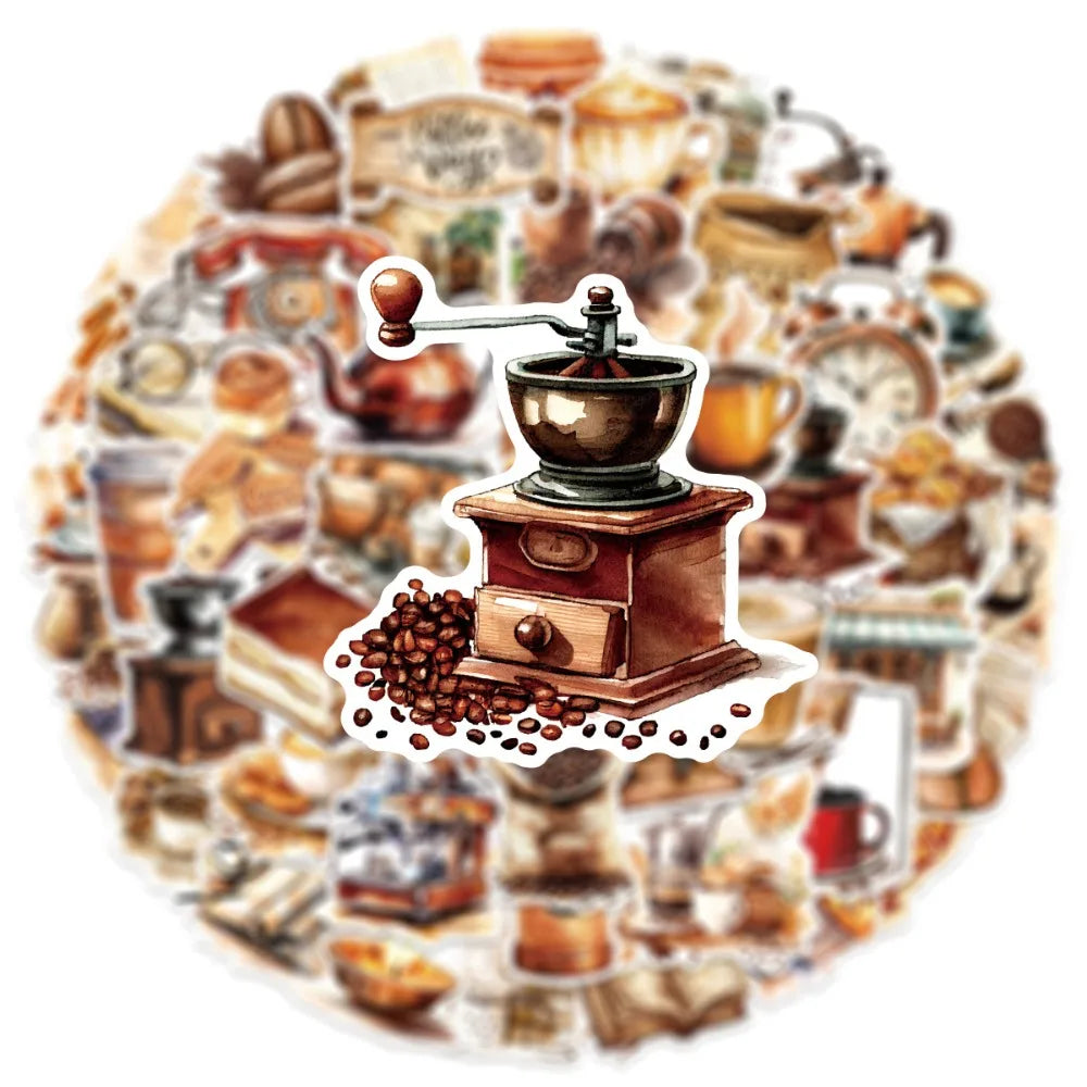 10/25/50pcs Retro Cafe Coffee Stickers Graffiti for DIY