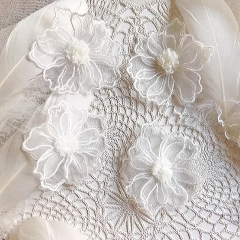 5Pcs Double Layer Lace Flower Applique Embroidered Patches Repair For DIY