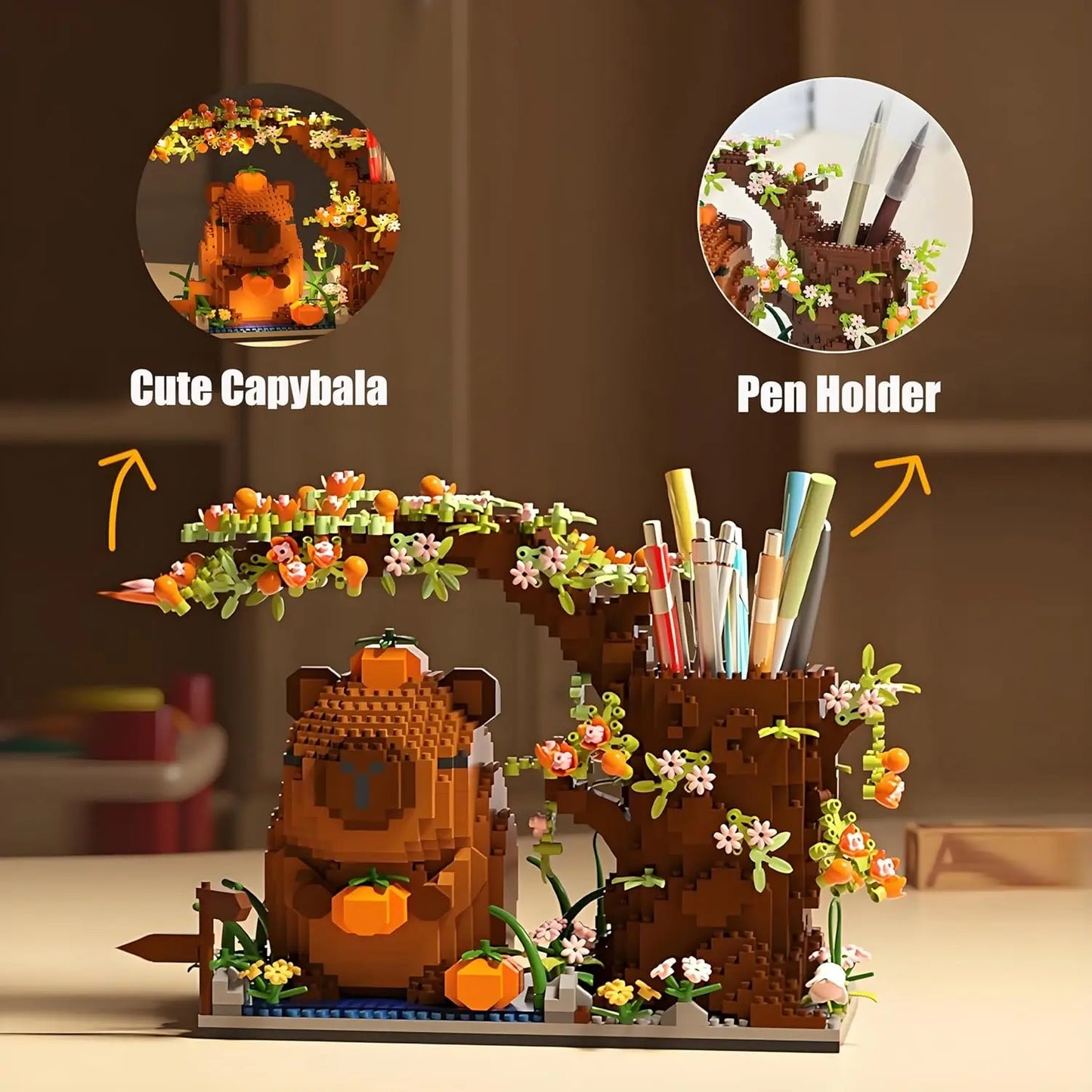Capybara Building Block Pen Holder Multi-Function Desk Organizer for Decoration