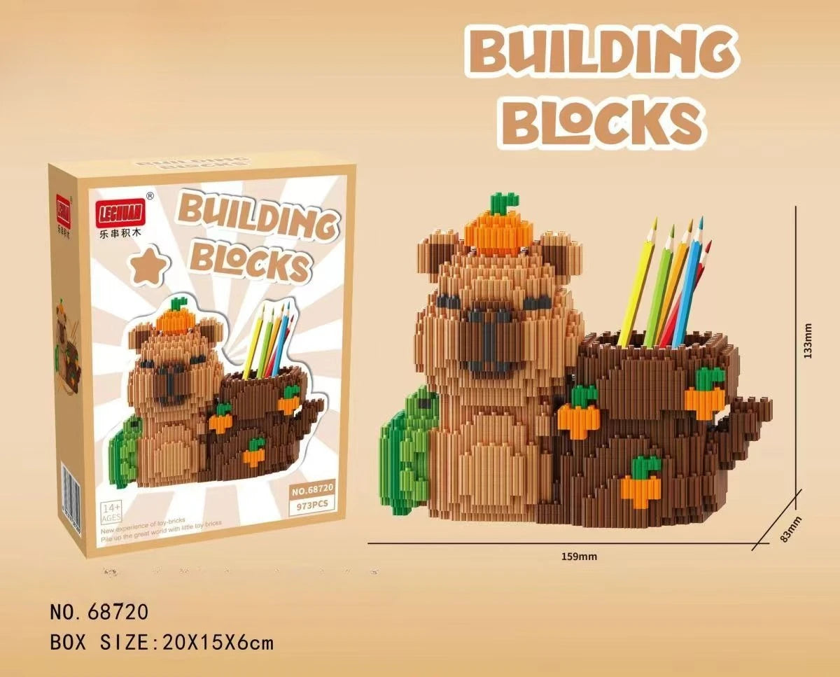 Capybara Building Block Pen Holder Multi-Function Desk Organizer for Decoration
