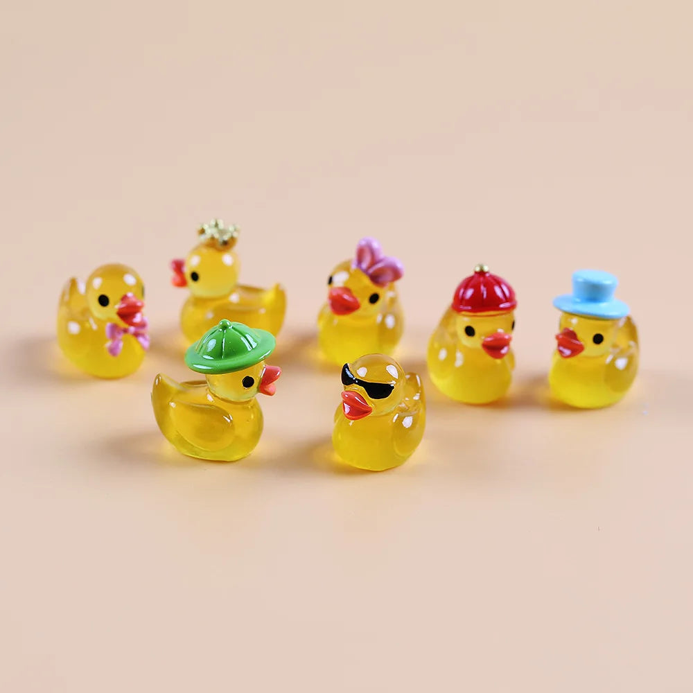 100/50PCS Mini Yellow Luminous Duck Ornament Miniature Figures