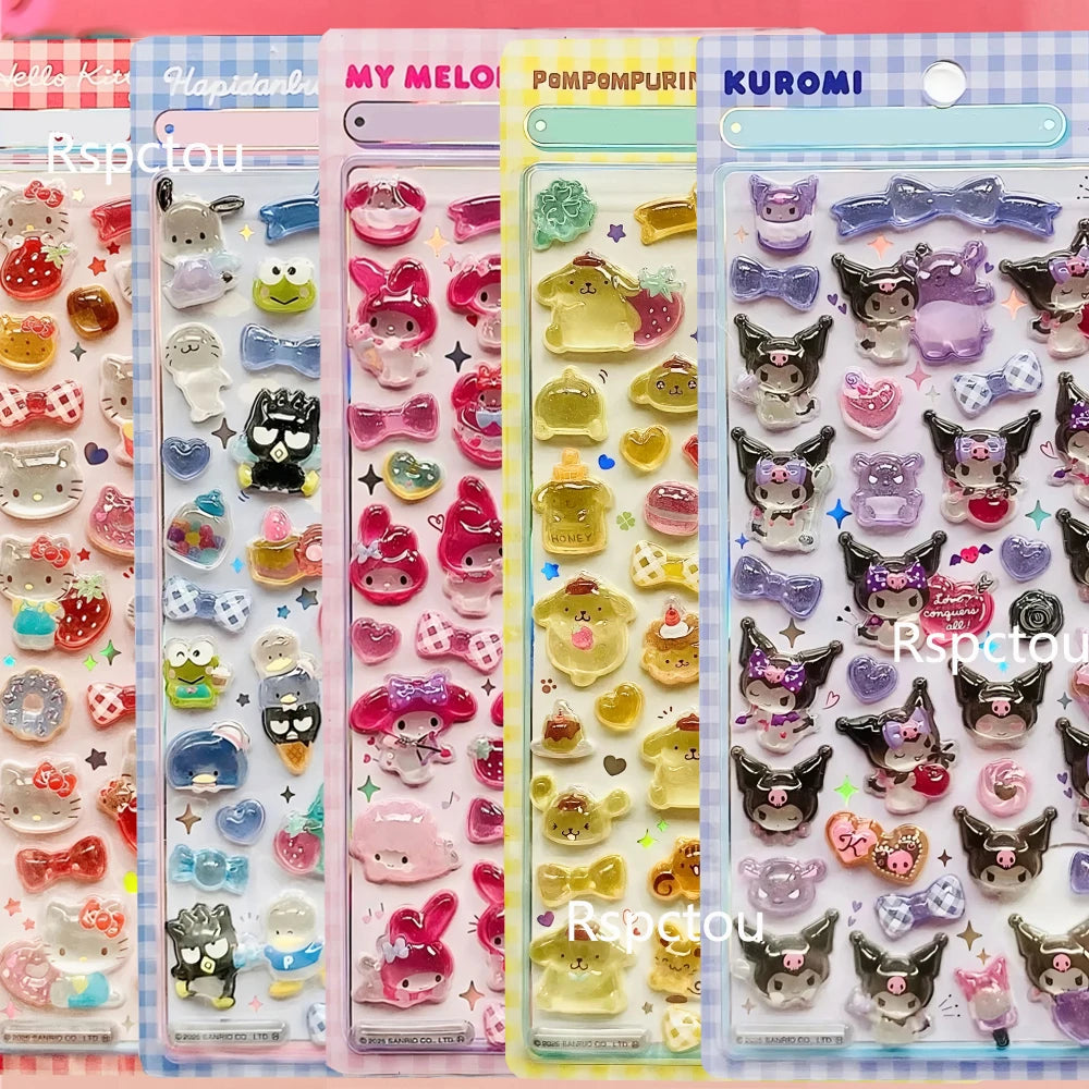 Cute Anime 3D Sanrio Stickers Transparent Jelly Crystal Decorative Sticker