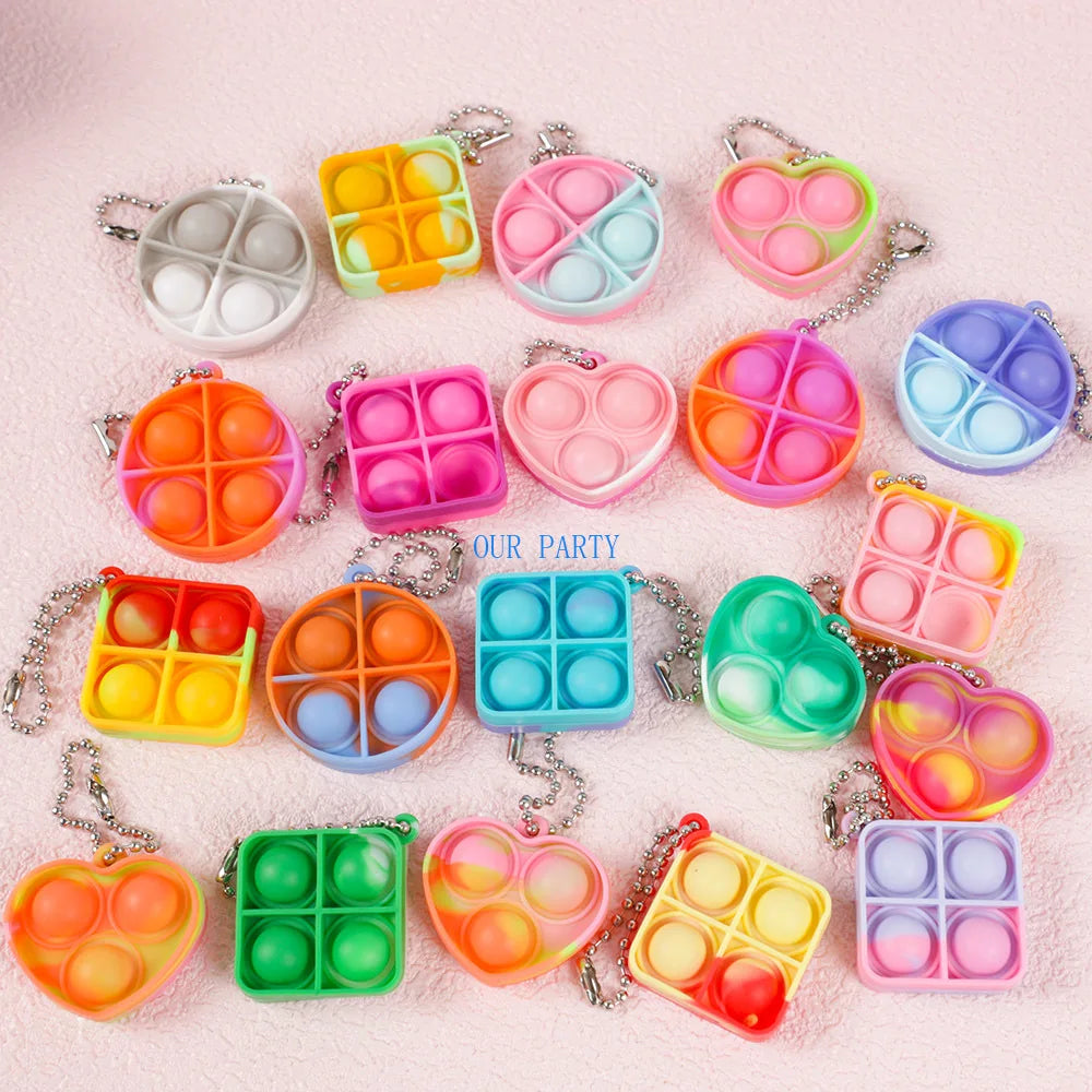 20Pcs Mini Pop Push Bubble Fidget Toy Keychains Relaxing Stress Relief Sensory Toys