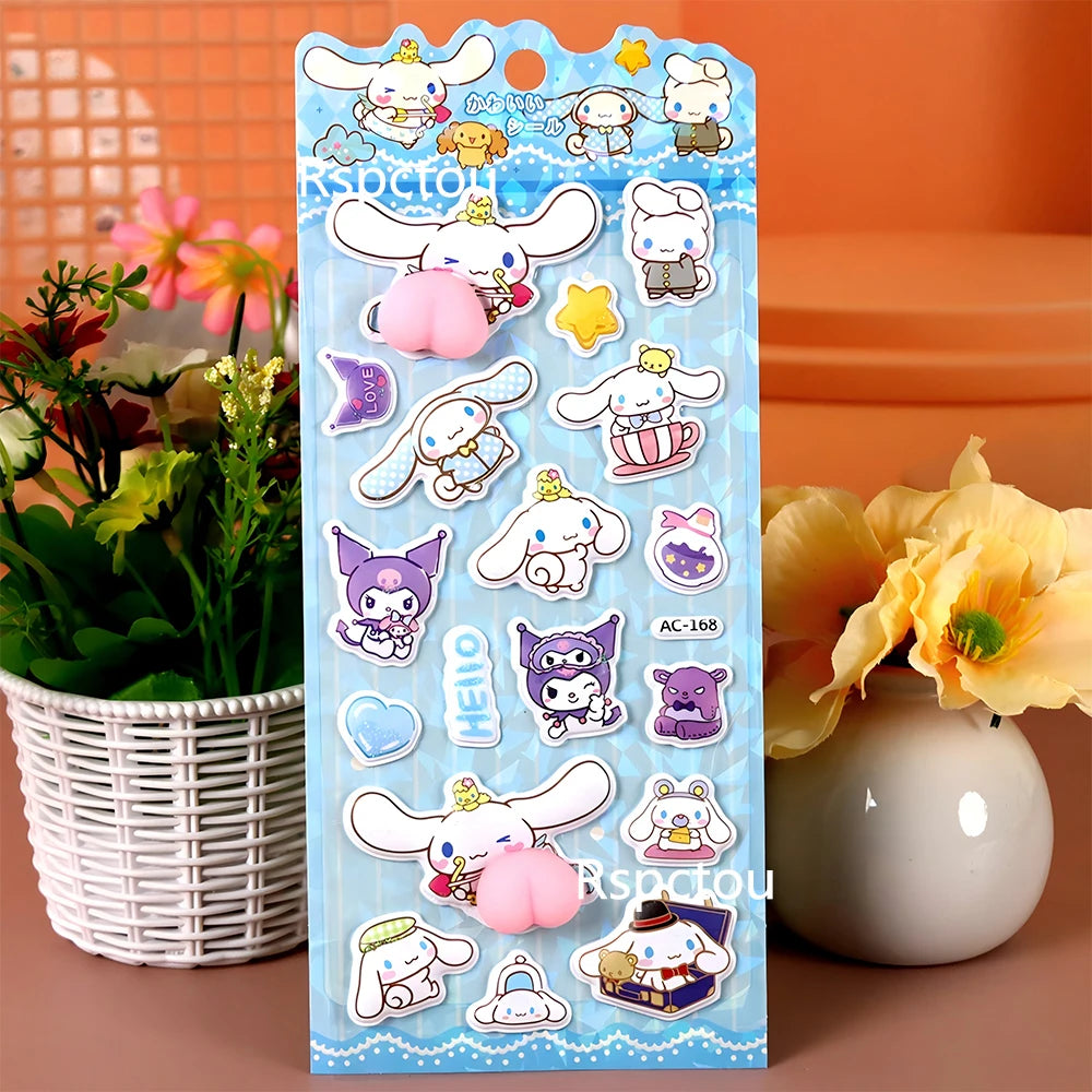 4pcs Cute Sanrio Butt 3D Relief Stickers Kuromi Melody Creative Squeeze Decompression Decals