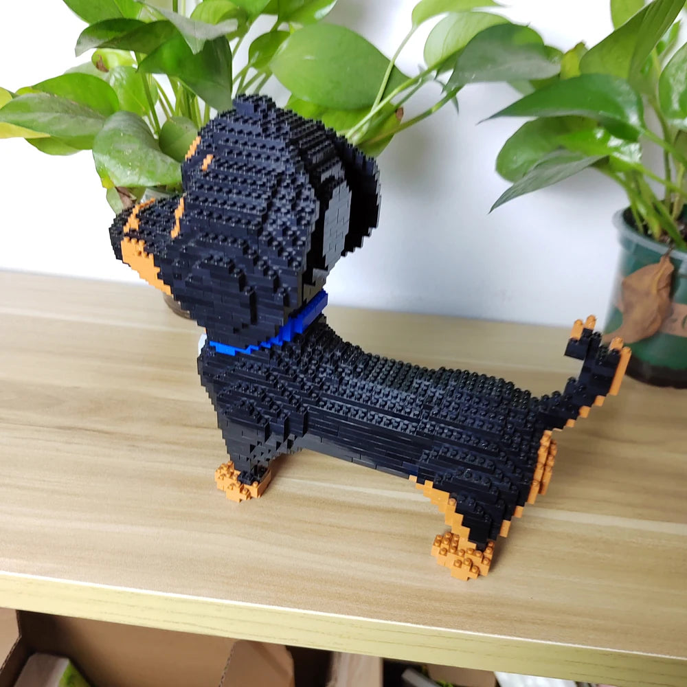 Dachshund Dog Model Micro Mini Building Blocks Set Educational Recreation Toys