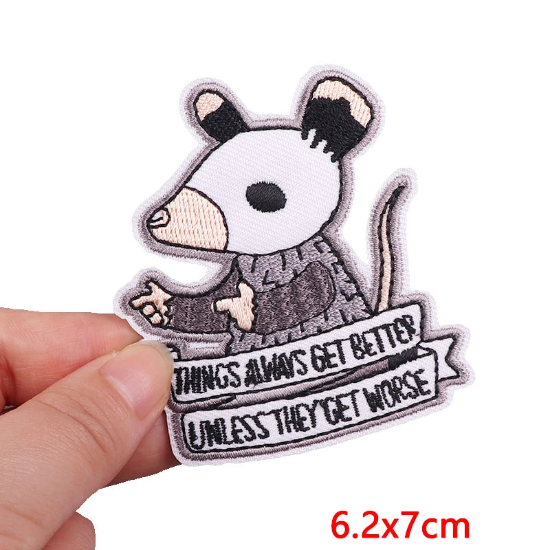 Animal Cat Possum Fox Patch Cartoon Embroidery Patch Iron On Patches For Clothing