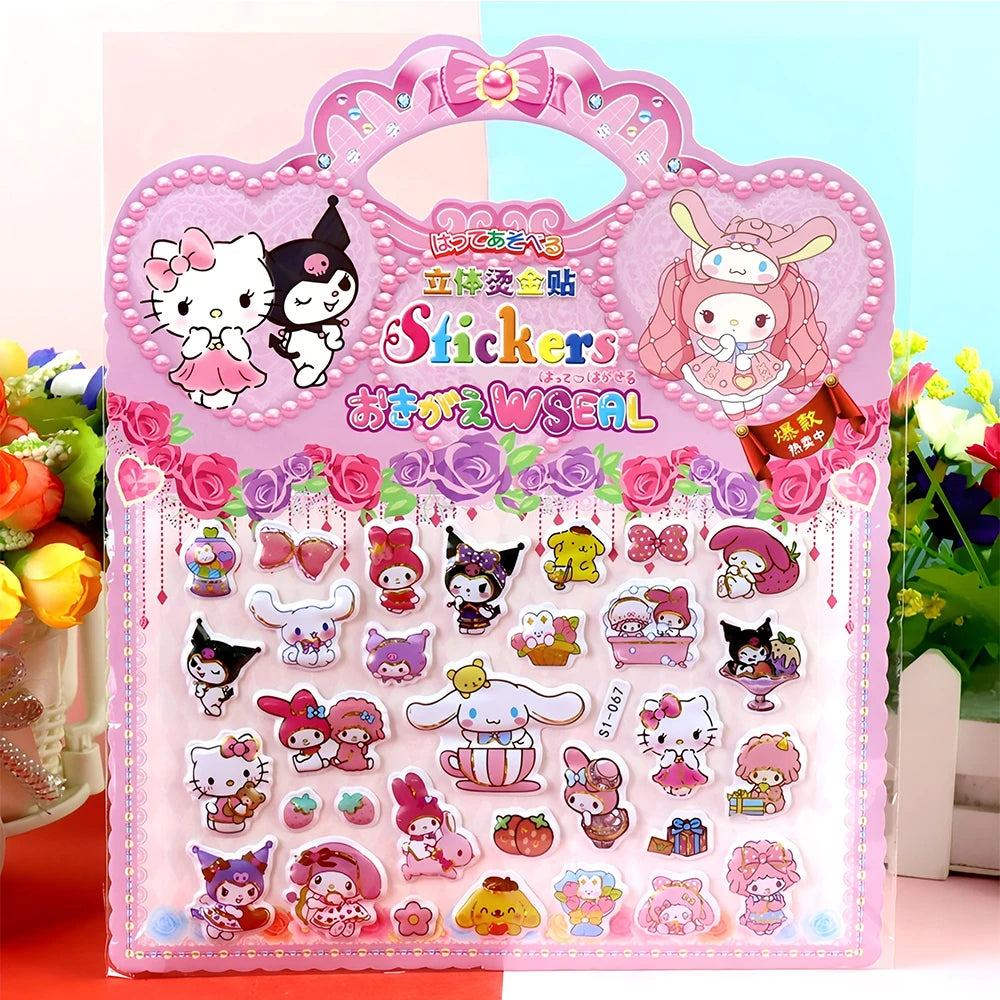 4pcs Sanrio Cute Cartoon Bubble Stickers Funny Graffiti 3D Puffy Decals