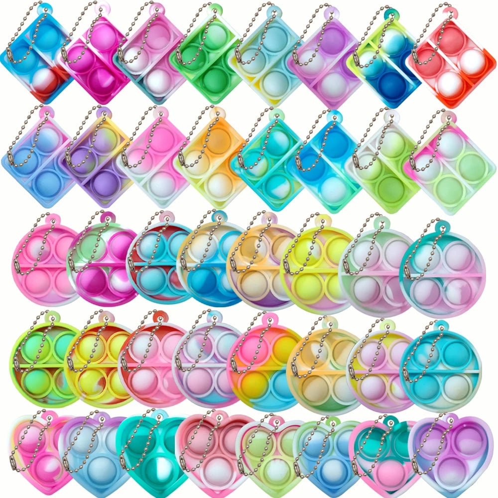 12/24/48Pcs Mini Pop Fidget Toy Pack Kit Keychain Stress Relief Toys