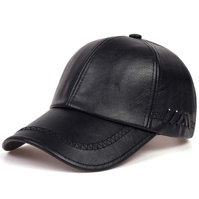 Men Leather Baseball Cap – Winter Warm Snapback Hat