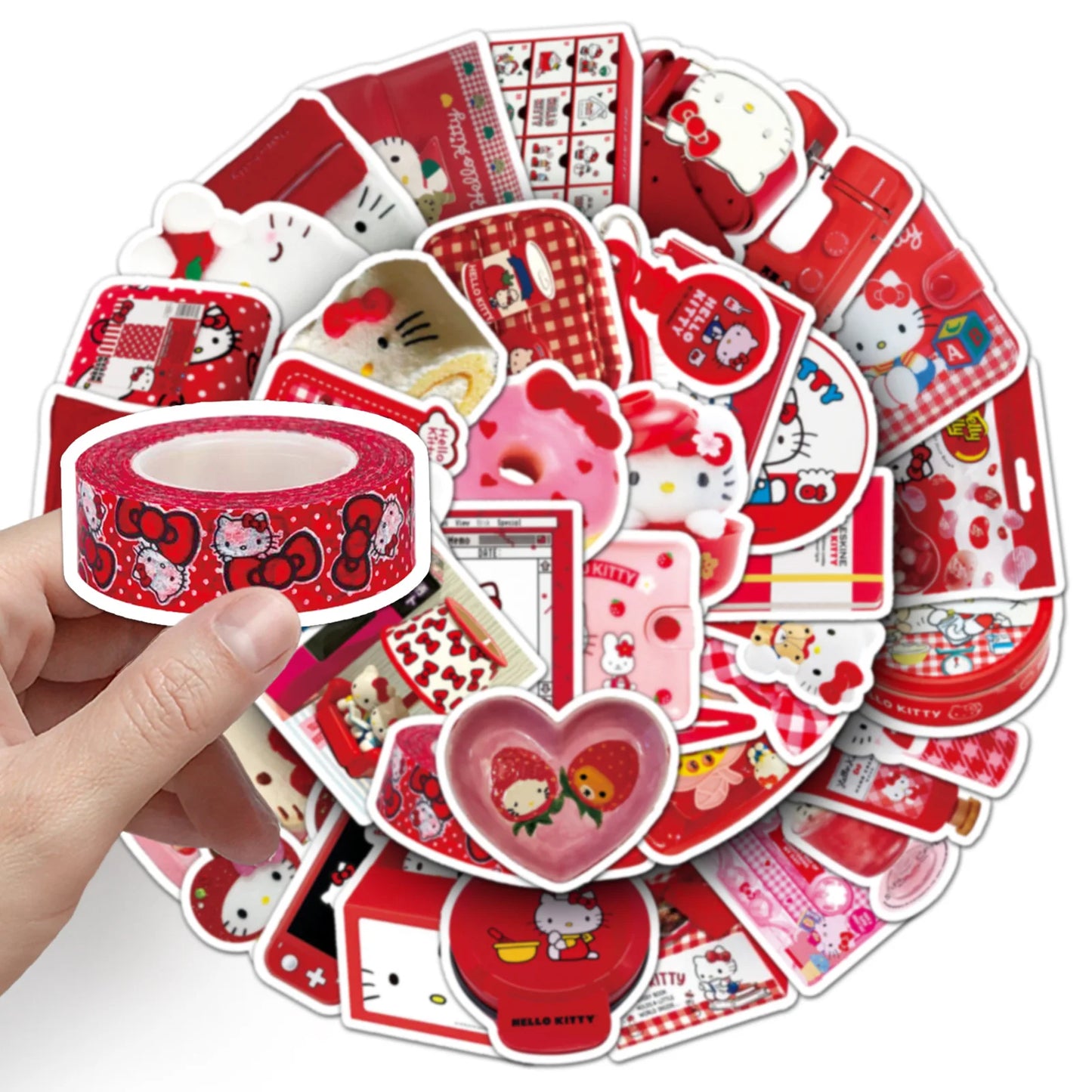 50PCS Red INS Stickers Hello Kitty Graffiti Cartoon DIY Decoration Decals