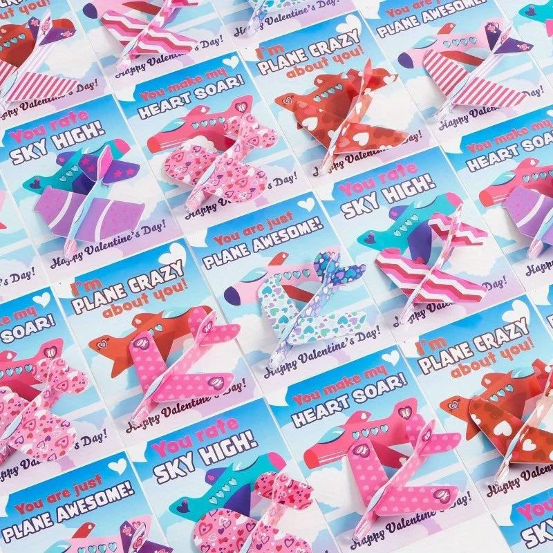 Valentines Day Foam Airplanes Greeting Cards with Valentine Punchline