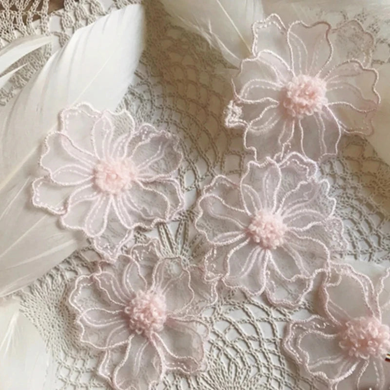 5Pcs Double Layer Lace Flower Applique Embroidered Patches Repair For DIY