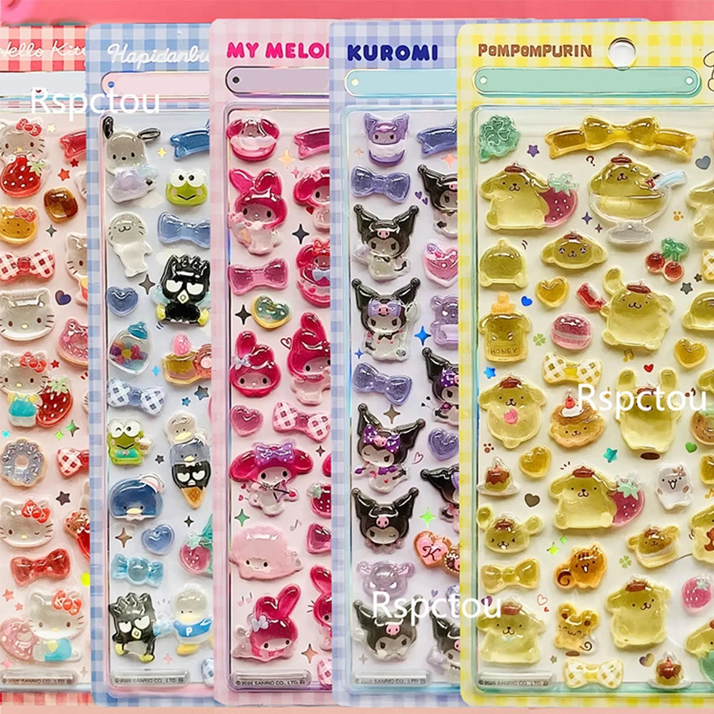Cute Anime 3D Sanrio Stickers Transparent Jelly Crystal Decorative Sticker