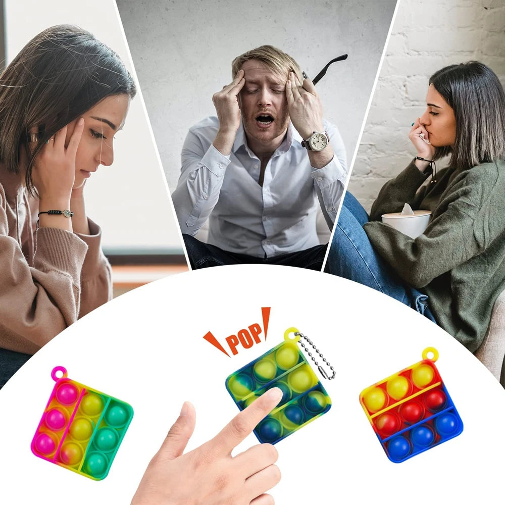 12/24/48Pcs Mini Pop Push Fidget Toys Set Keychain Fidget Toy
