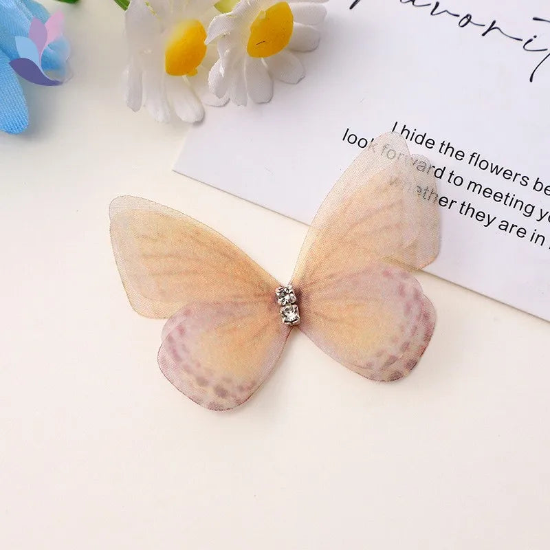 20pcs Double Sweet Butterfly Appliqued 3D Simulation Mesh Dreamy Bouquet Patch