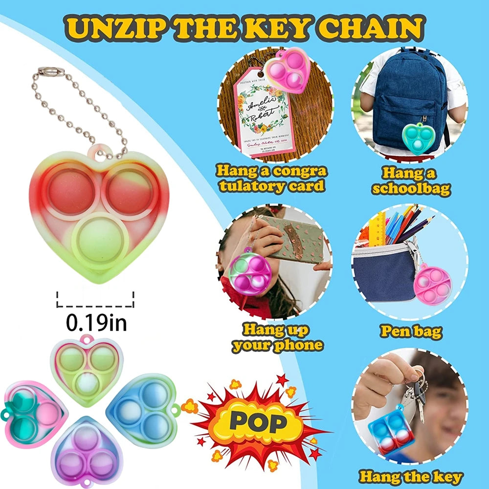 12/24/48Pcs Mini Pop Fidget Toy Pack Kit Keychain Stress Relief Toys