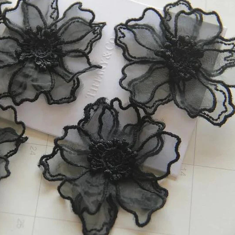 5Pcs Double Layer Lace Flower Applique Embroidered Patches Repair For DIY