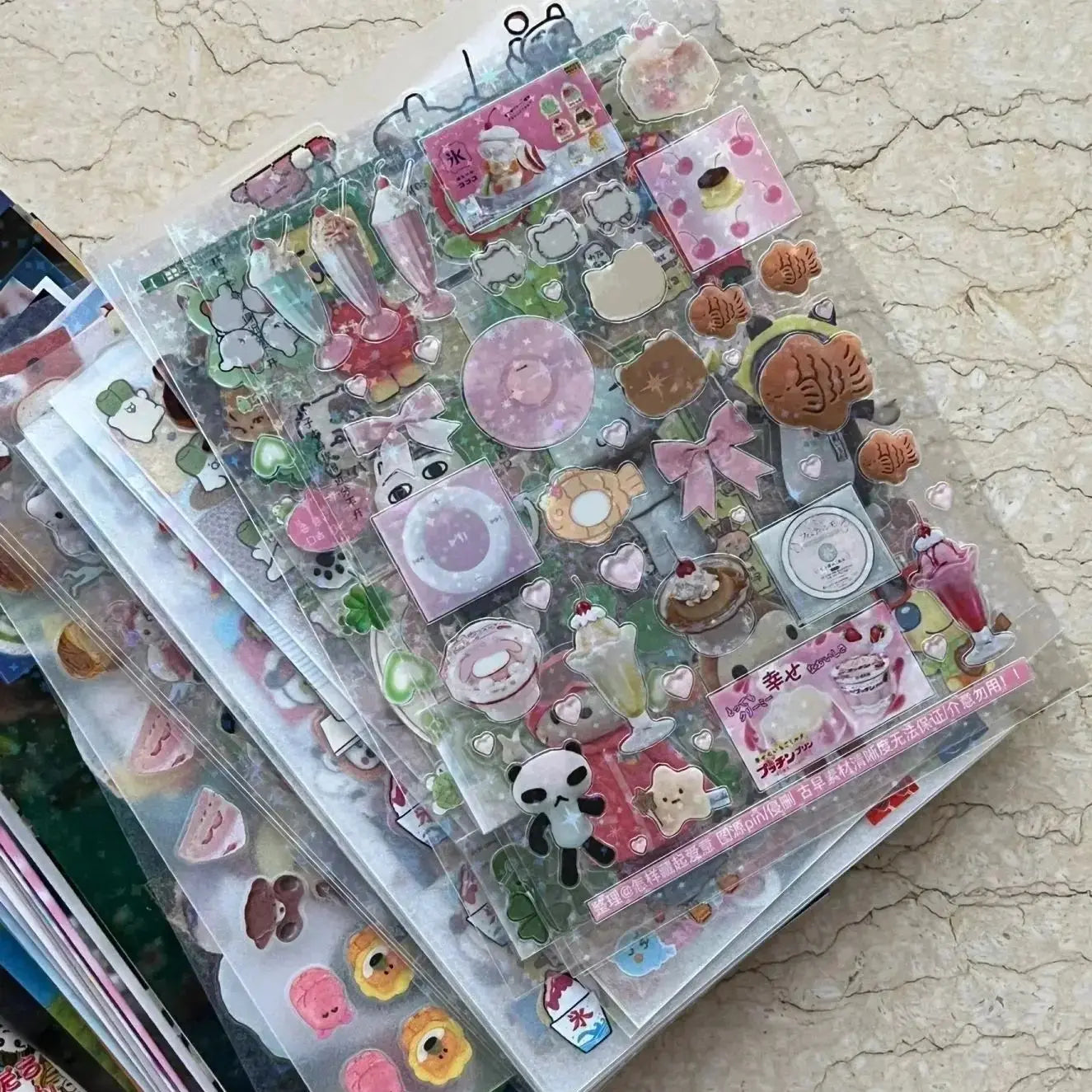 6pcs Glitter Stickers Y2K DIY Top Loader Scrapbooking Journal Decorative Stickers