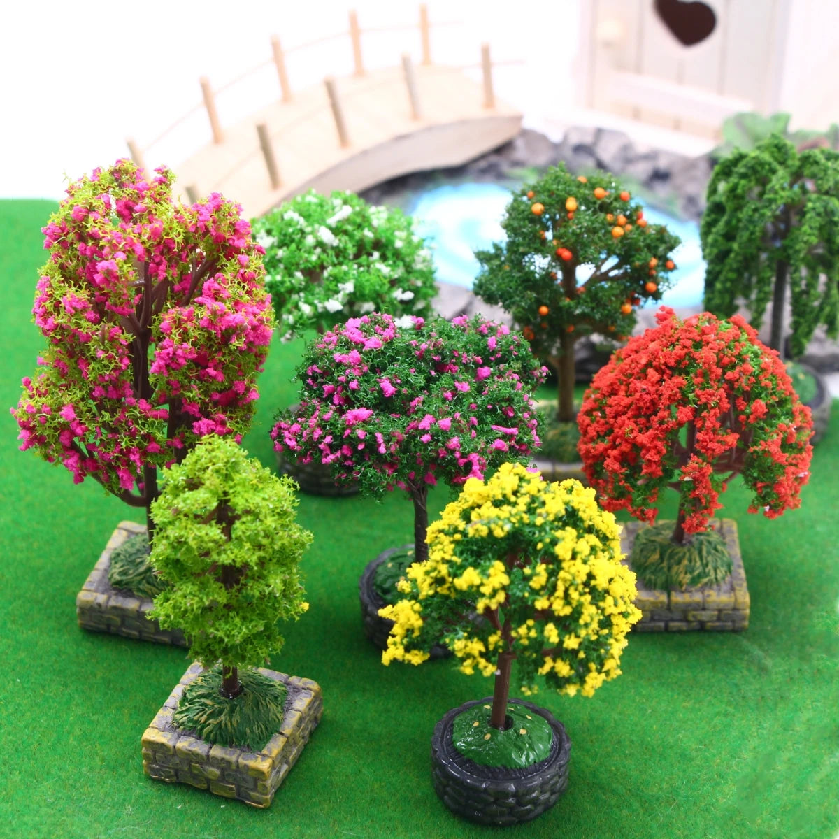 Dollhouse Miniature Flower Tree Fruit Tree With Plastic Base Micro Landscape