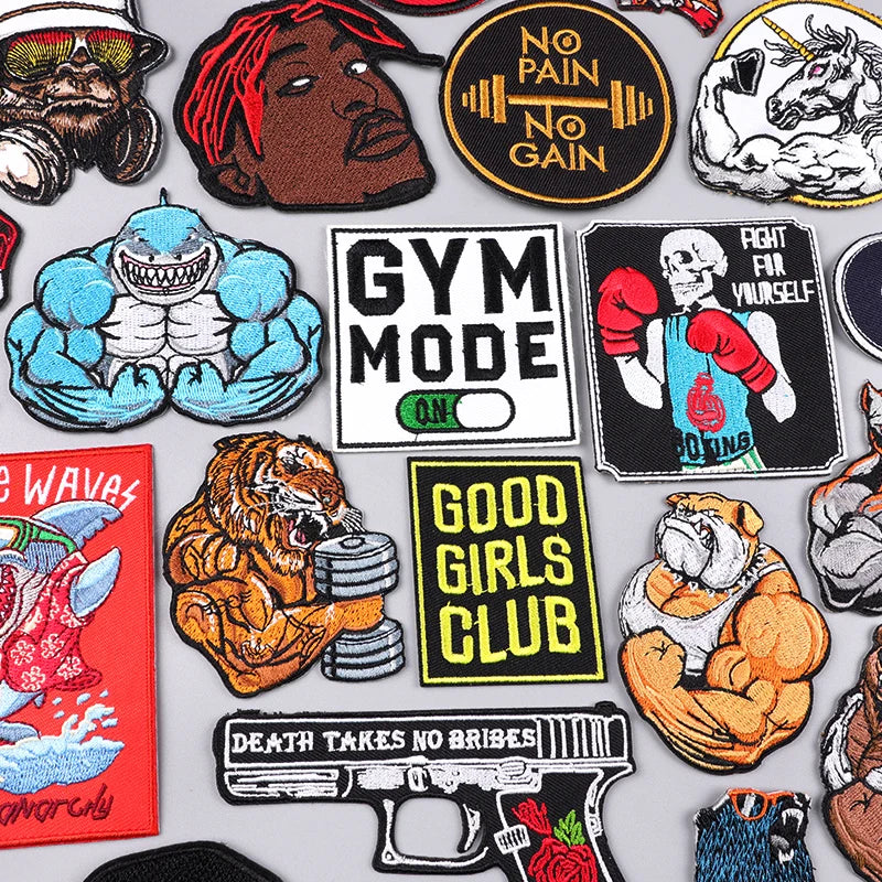 Muscle Animal/Rock Sports Embroidery Patch Iron On Patches For Clothing