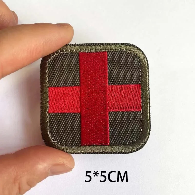 Medical Cross Badge Fabric Applique Embroidery Patch With Hook And Loop