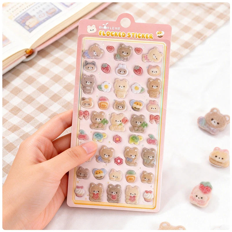 1 pc/6 pcs Cartoon Animals Flocked 3D Relief Stickers Journaling DIY Diary Cute Stationery Sticker